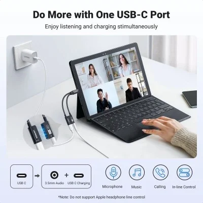 UGREEN USB-C to 3.5mm Audio Adapter with Power Delivery (Black)